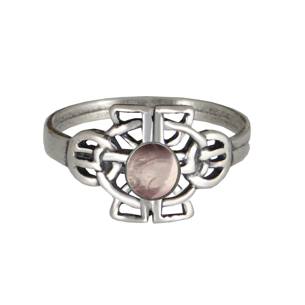 Sterling Silver Celtic Knotwork Ring With Rose Quartz Size 7